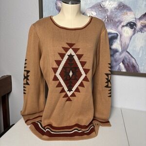 Outback Trading Company Women's L/XL Adalyn Aztec Southwest Native Knit Sweater